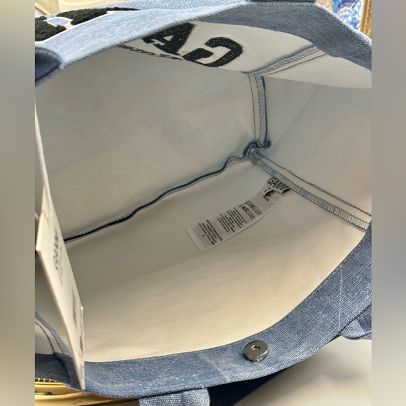 🆕 GANNI 🧿 NWT Washed Blue Embroidered Logo Small Shopper - Picture 10 of 11